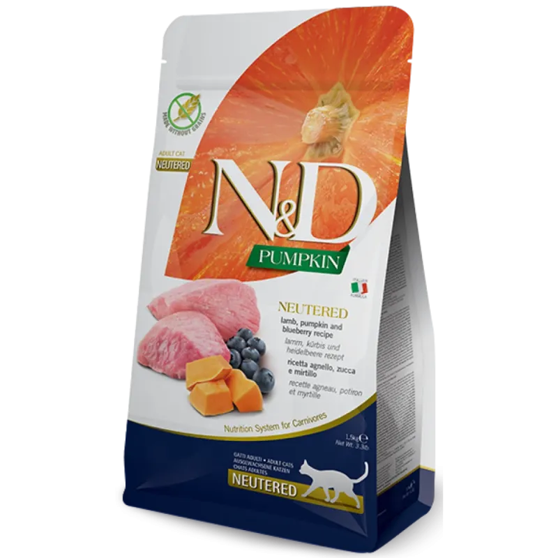 Farmina N&D Pumpkin Cat Neutered με Αρνί, Κολοκύθα & Μύρτιλο 1.5kg