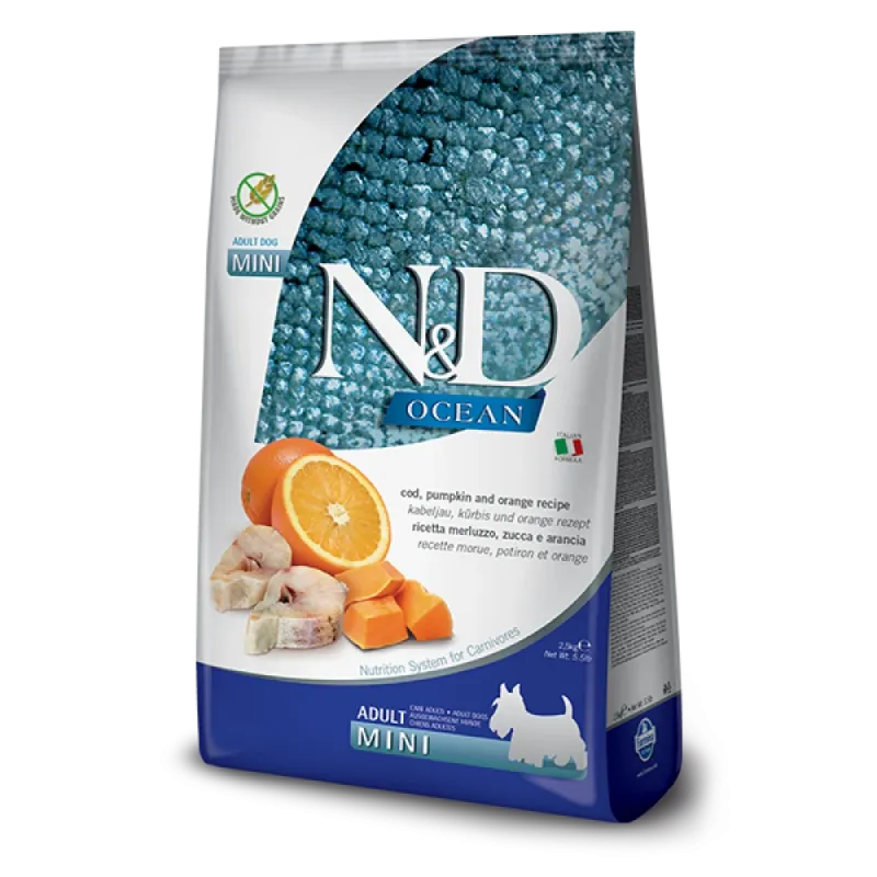 Farmina N&D Ocean Pumpkin Dog Adult Mini με Μπακαλιάρο, Κολοκύθα & Πορτοκάλι 2.5kg