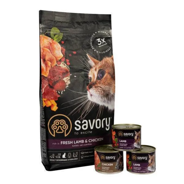 Savory Pet Ξηρά Τροφή για Στειρωμένες Γάτες με Κοτόπουλο 2kg Δώρο 3 Κονσέρβες Savory