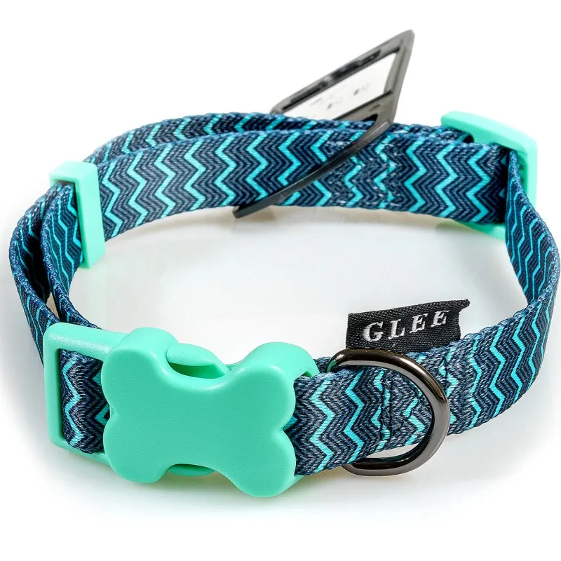 Glee Περιλαίμιο Ιμάντα ρυθμιζόμενο με πλαστικό κούμπωμα Green Zig Zag Small