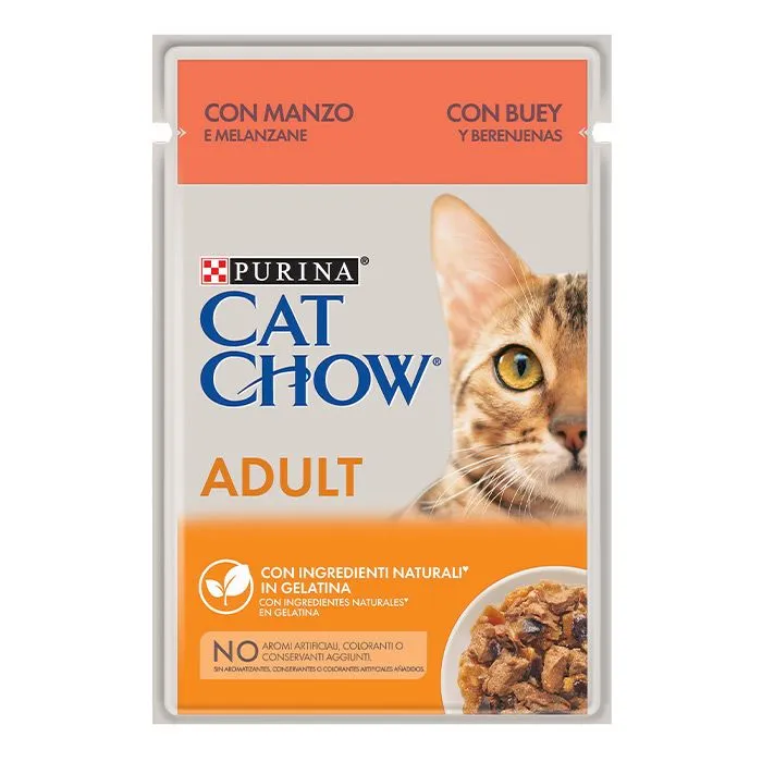 Cat Chow Adult με Βοδινό & Μελιτζάνες σε Ζελέ 85gr