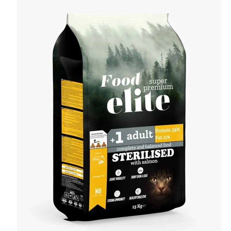 Food Elite Super Premium 15kg Ξηρά Τροφή για Στειρωμένες Γάτες με Σολομό