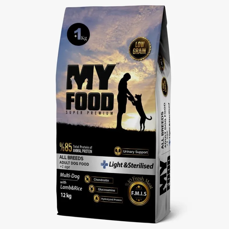 Myfood Derma Support Ξηρά τροφή για Ενήλικους Σκύλους Light & Sterilised Με Αρνί και Ρύζι 12kg+1Kg(δώρο)