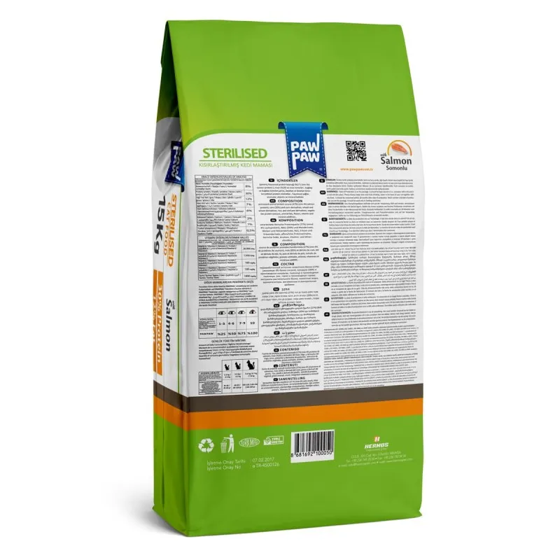 Pawpaw 15kg Ξηρά Τροφή για Στειρωμένες Γάτες με Σολομό