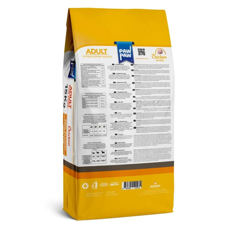 Pawpaw 15kg Ξηρά Τροφή για Ενήλικους Σκύλους με Κοτόπουλο
