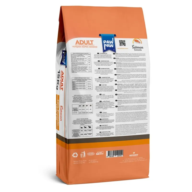 Pawpaw 15kg Ξηρά Τροφή για Ενήλικους Σκύλους με Σολομό