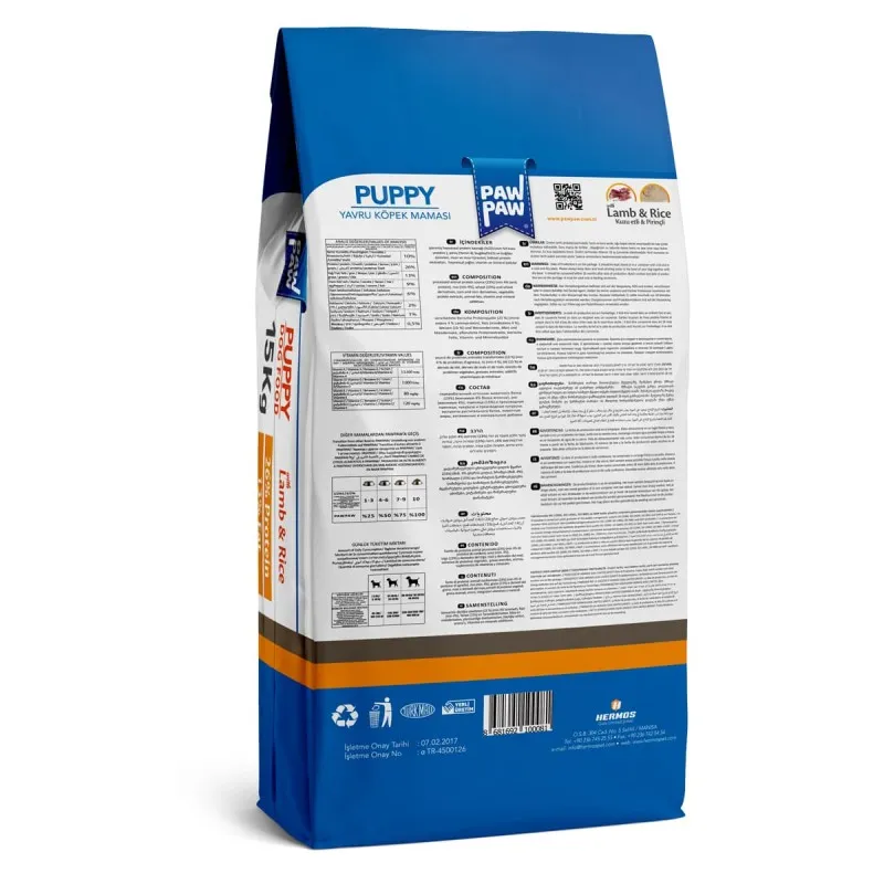 Pawpaw 15kg Ξηρά Τροφή για Κουτάβια με Αρνί και Ρύζι