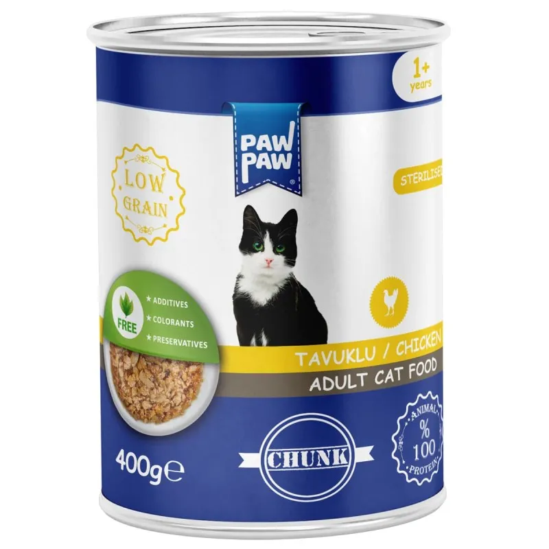 Pawpaw Low Grain 400gr Υγρή Τροφή για Στειρωμένες Γάτες με Κοτόπουλο
