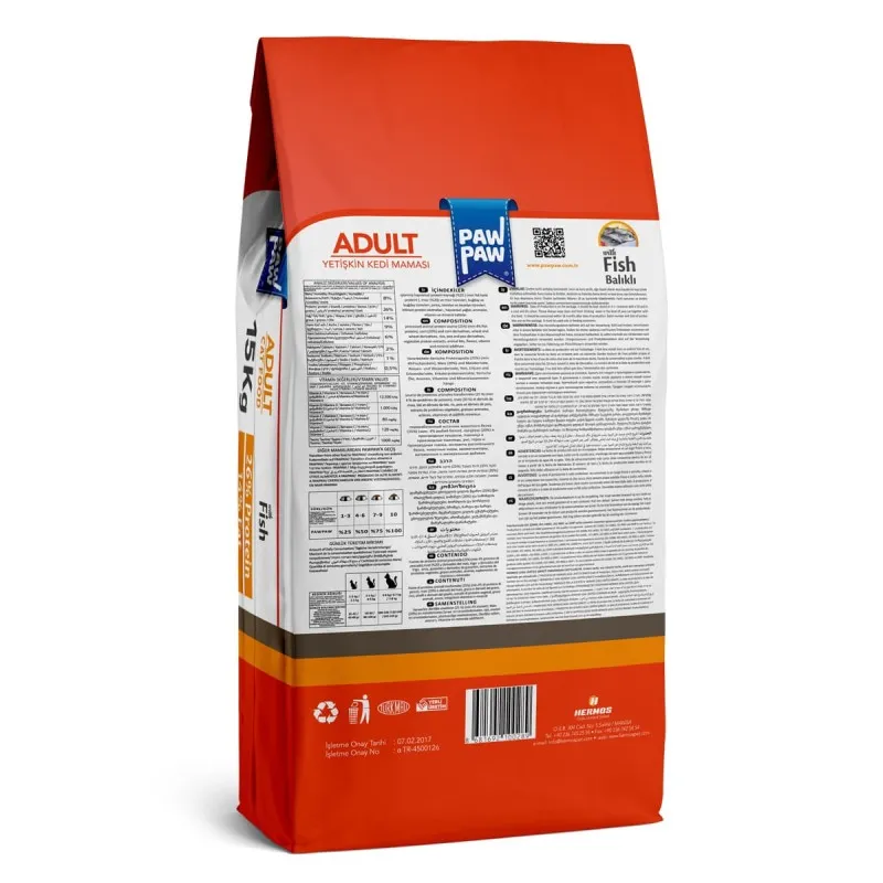 Pawpaw 15kg Ξηρά Τροφή για Ενήλικες Γάτες με Ψάρι