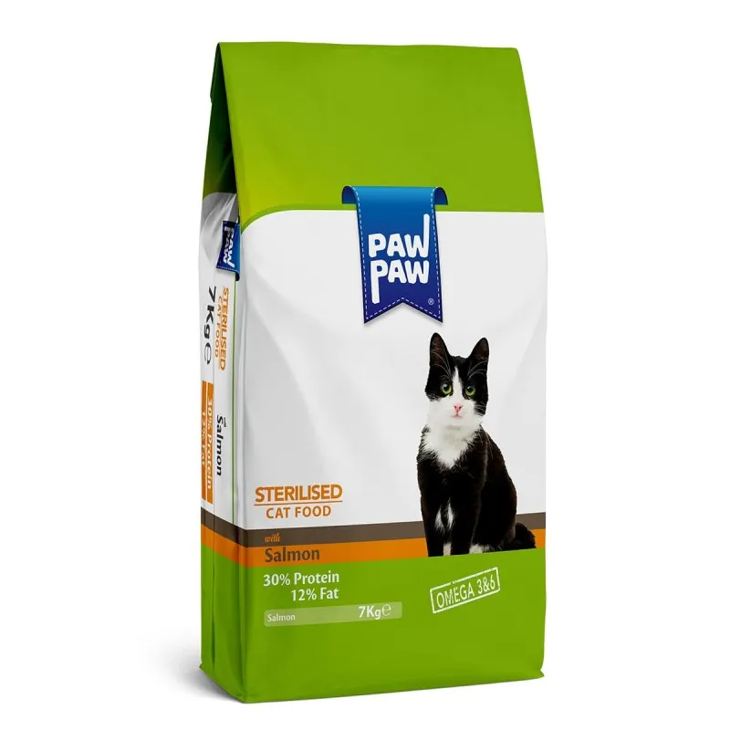 Pawpaw 7kg Ξηρά Τροφή για Στειρωμένες Γάτες με Σολομό