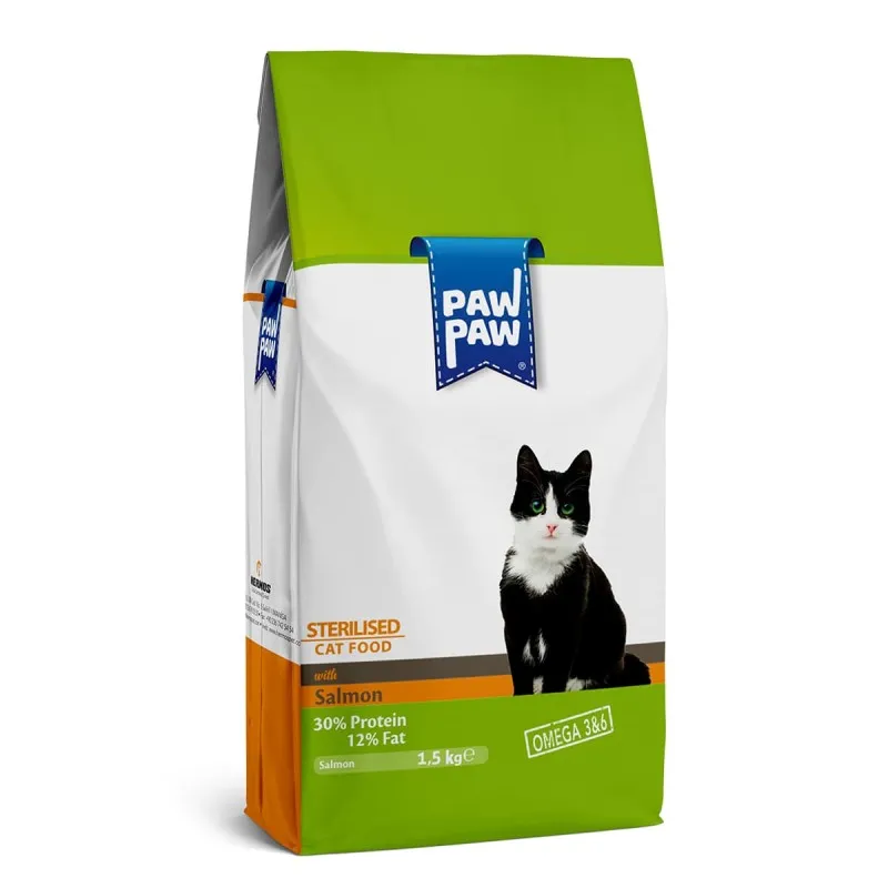 Pawpaw 1.5kg Ξηρά Τροφή για Στειρωμένες Γάτες με Σολομό