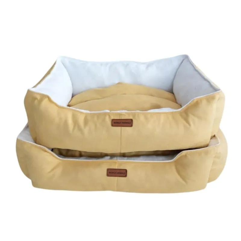 Robert Shop Collection Σετ Κρεβατιών Κατοικιδίων Ορθογώνιο Κίτρινο-Λευκό 2τμχ