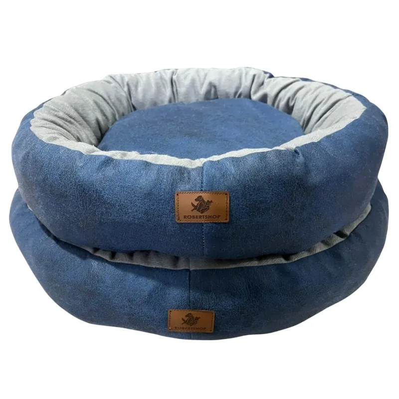 Robert Shop Collection Σετ Κρεβατιών Κατοικιδίων Στρογγυλό Μπλε-Γκρι 2τμχ