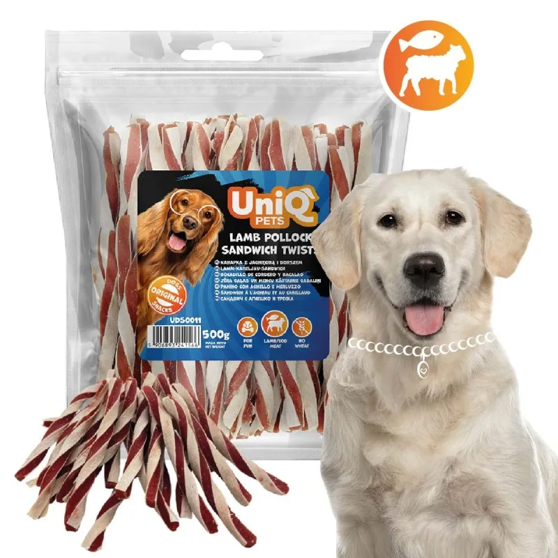 Uniq 500gr Λιχουδιά για Σκύλους Στριφτά Κομμάτια με Αρνί και Πόλοκ
