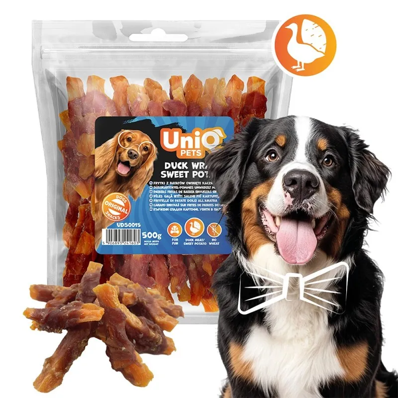 Uniq 500gr Λιχουδιά για Σκύλους Στικς Γλυκοπατάτας Τυλιγμένα με Πάπια
