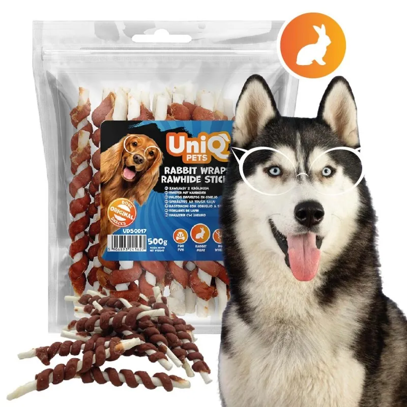 Uniq 500gr Λιχουδιά για Σκύλους Στικς από Δέρμα Τυλιγμένα με Κουνέλι