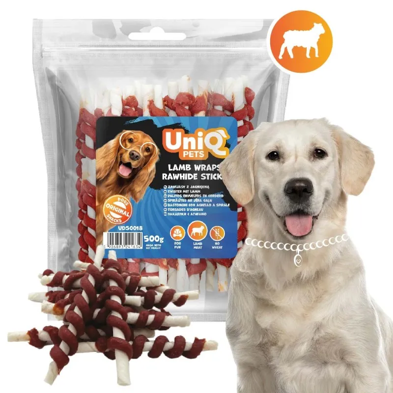 Uniq 500gr Λιχουδιά για Σκύλους Στικς από Δέρμα Τυλιγμένα με Αρνί