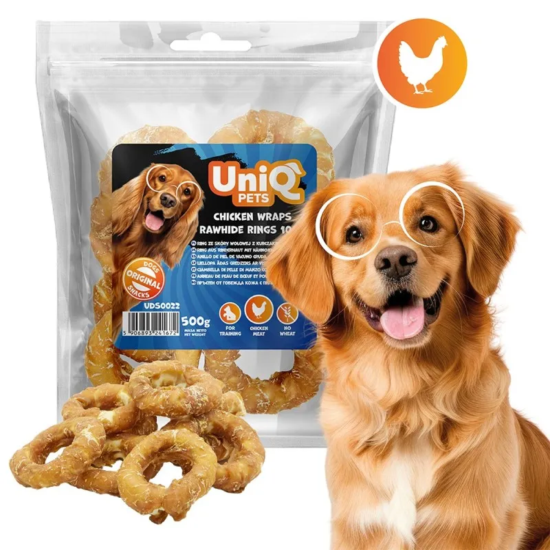 Uniq 500gr Λιχουδιά για Σκύλους Δαχτυλίδια από Δέρμα Τυλιγμένα με Κοτόπουλο 10εκ