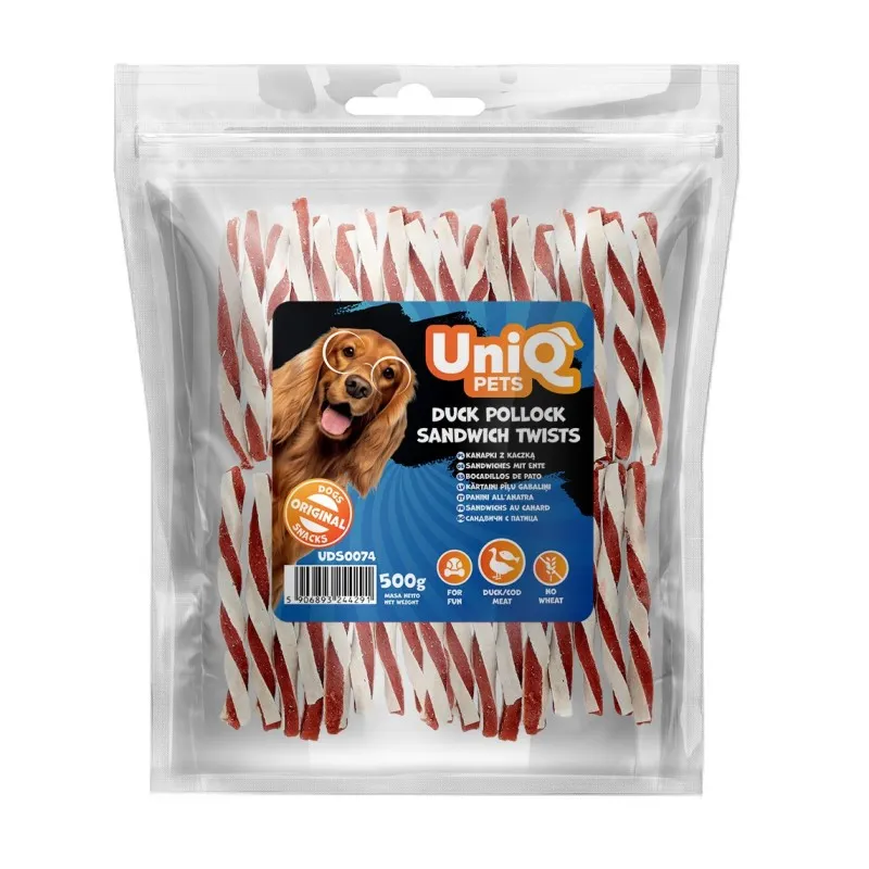 Uniq 500gr Λιχουδιά για Σκύλους Στριφτά Κομμάτια με Πάπια και Πόλοκ