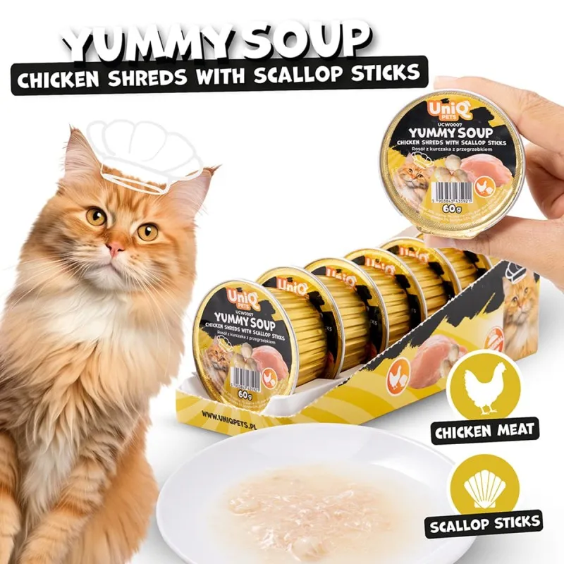 Uniq Yummy Soup 60gr για Γάτες με Κοτόπουλο και Χτένια σε Τασάκι 6τμχ