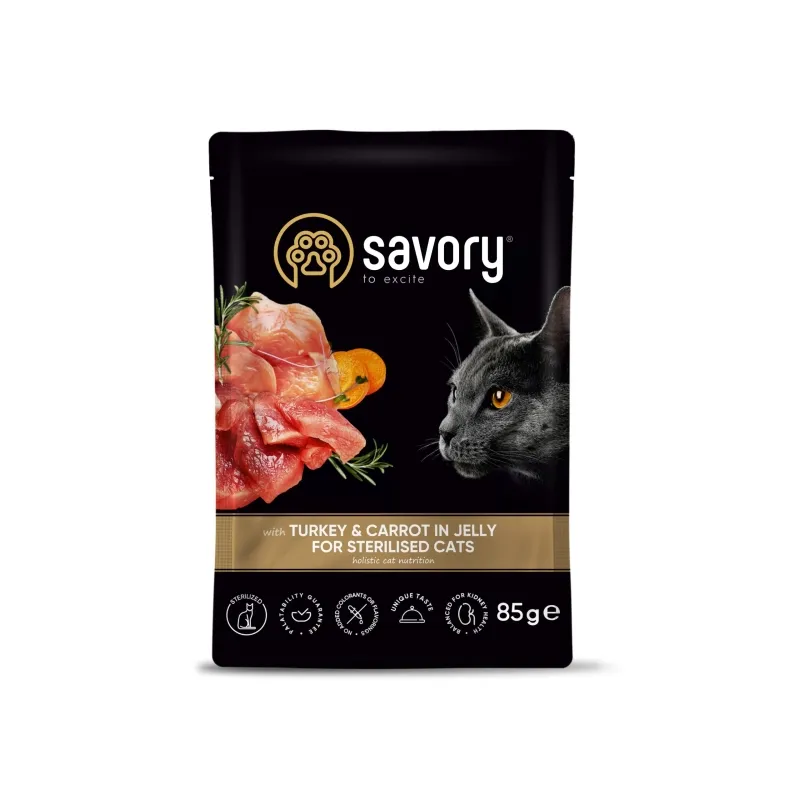 Savory Pet Υγρή Τροφή για Γάτες σε Φακελάκι με Γαλοπούλα 85gr